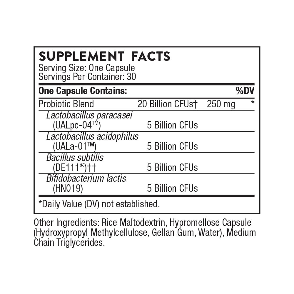 THORNE FloraSport 20B capsules side view shows easy daily intake