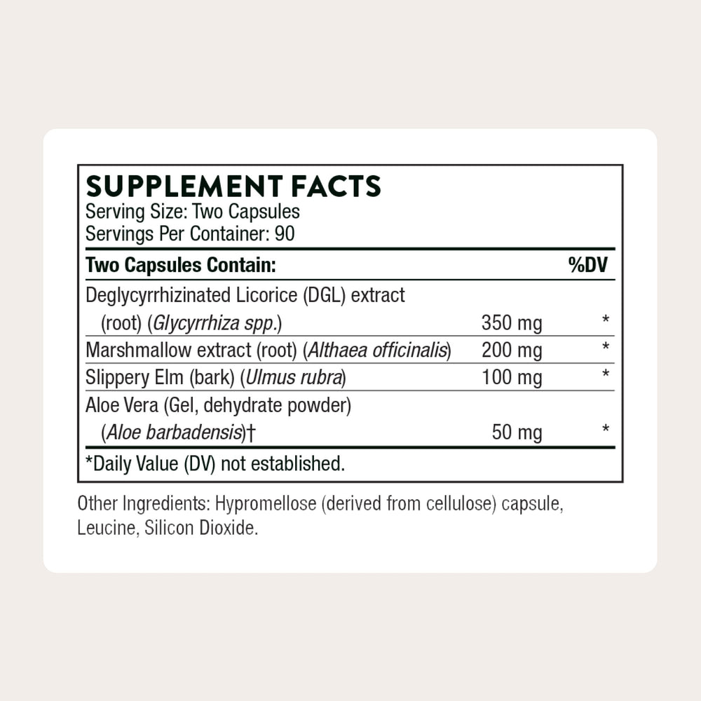 Thorne GI Relief capsules close-up for convenient daily digestive comfort.