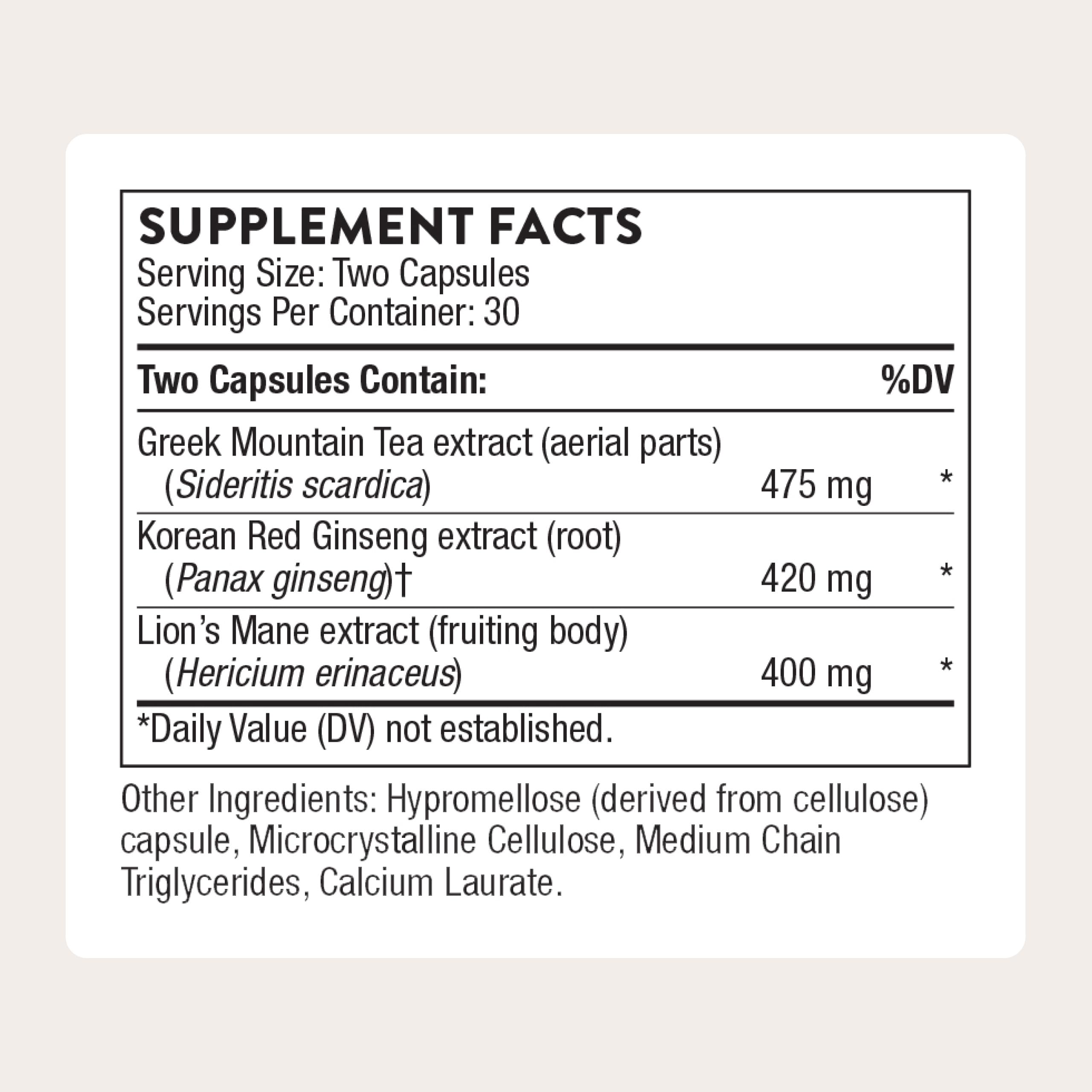 THORNE Ginseng Plus capsules close-up for everyday cognitive support