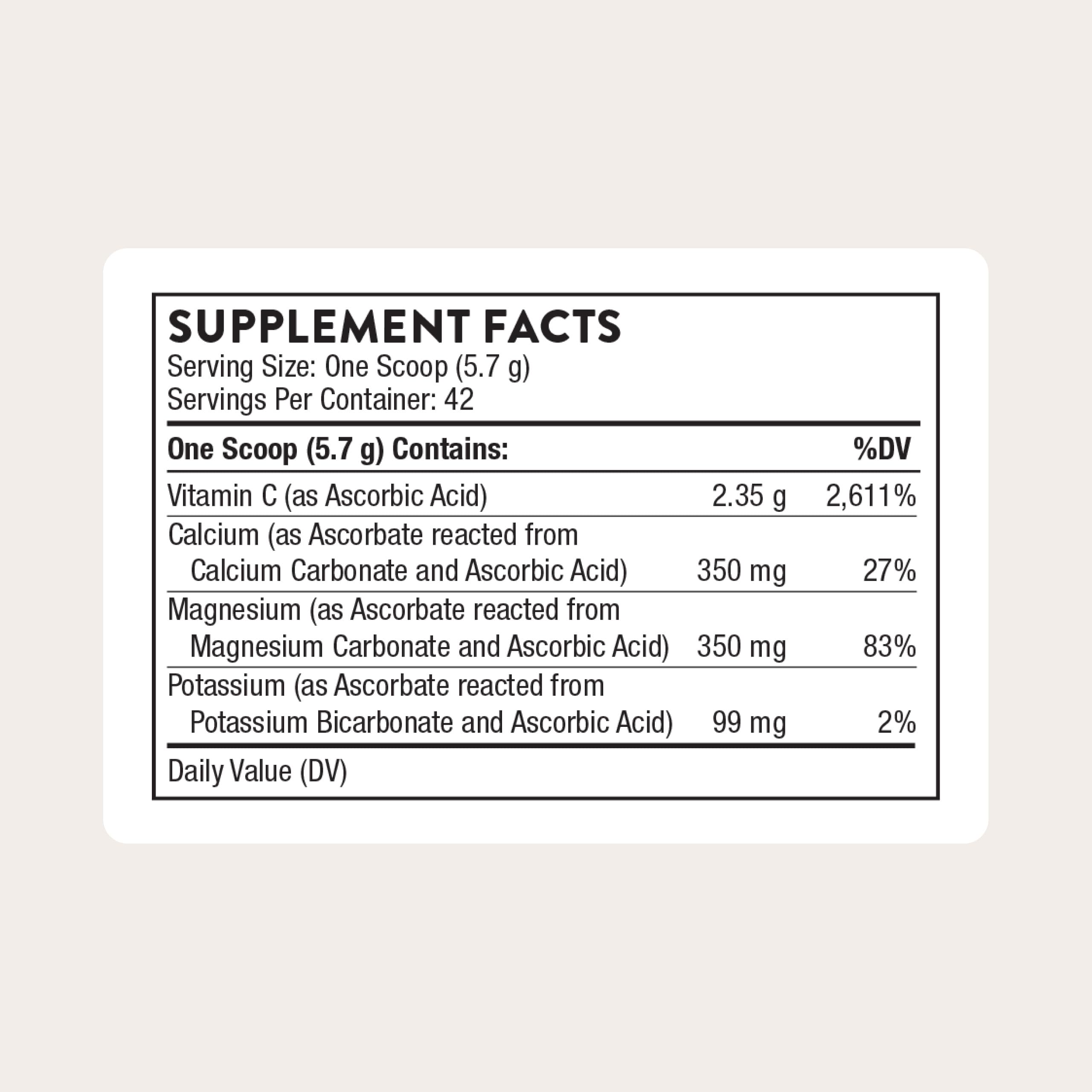 THORNE bottle back label highlights mineral buffering for easier absorption