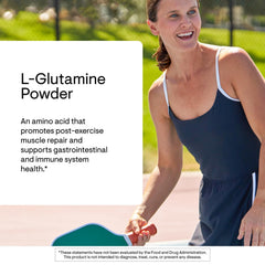 THORNE L-Glutamine powder dissolving in water demonstrates quick mixing for GI-friendly hydration.