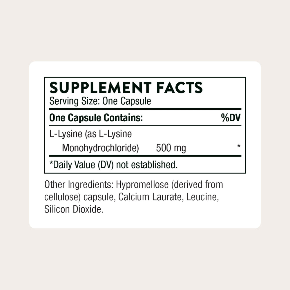 Close-up of Thorne Lysine capsules showing smooth texture for daily use
