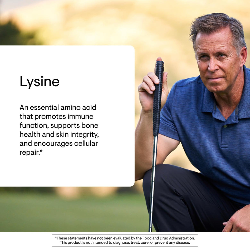 Thorne Lysine label detail emphasizing gluten, dairy, and soy-free formula