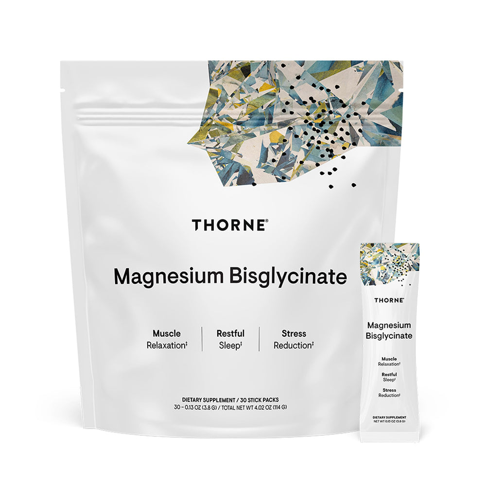 Thorne Magnesium Bisglycinate powder bottle pour for easy mixing