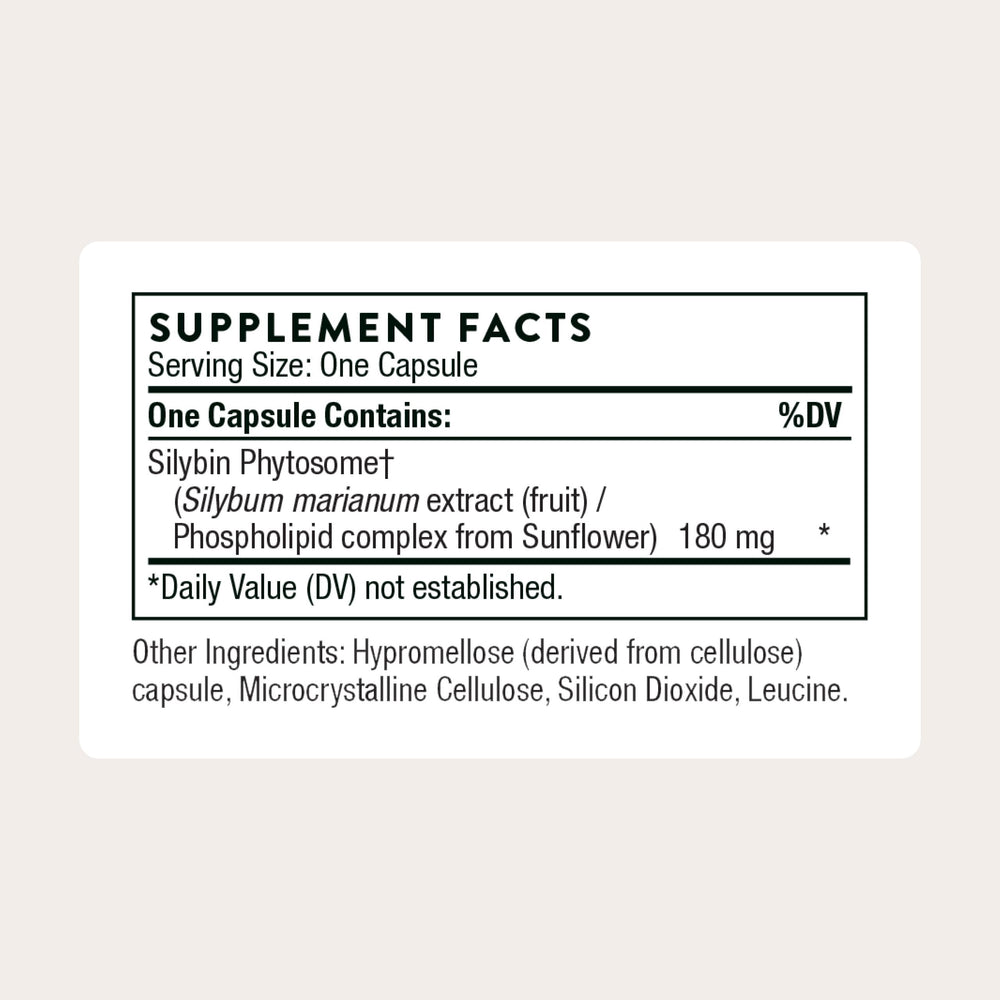 Thorne Milk Thistle Phytosome capsules close-up showing texture and dosage
