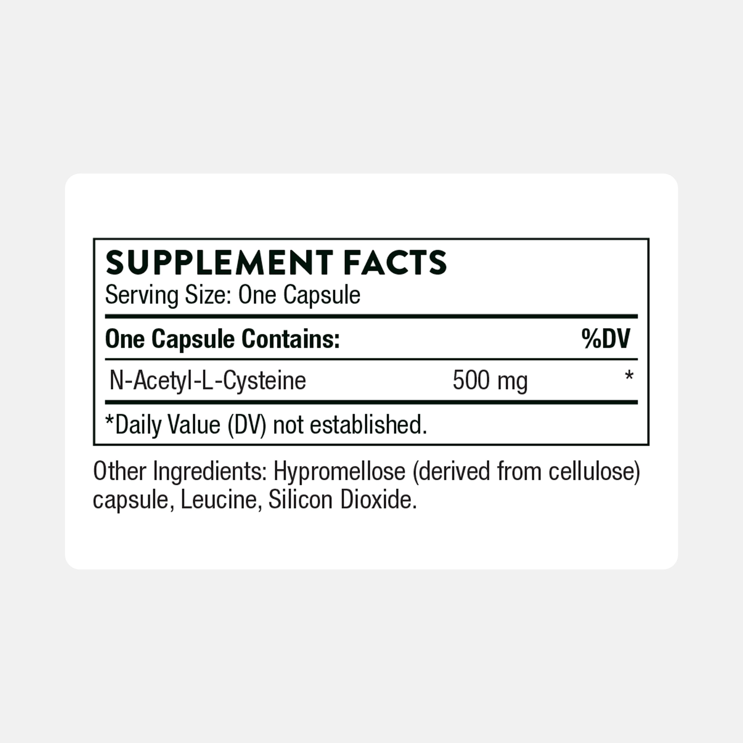 THORNE NAC bottle label detail showing gluten-free and dairy-free formulation.