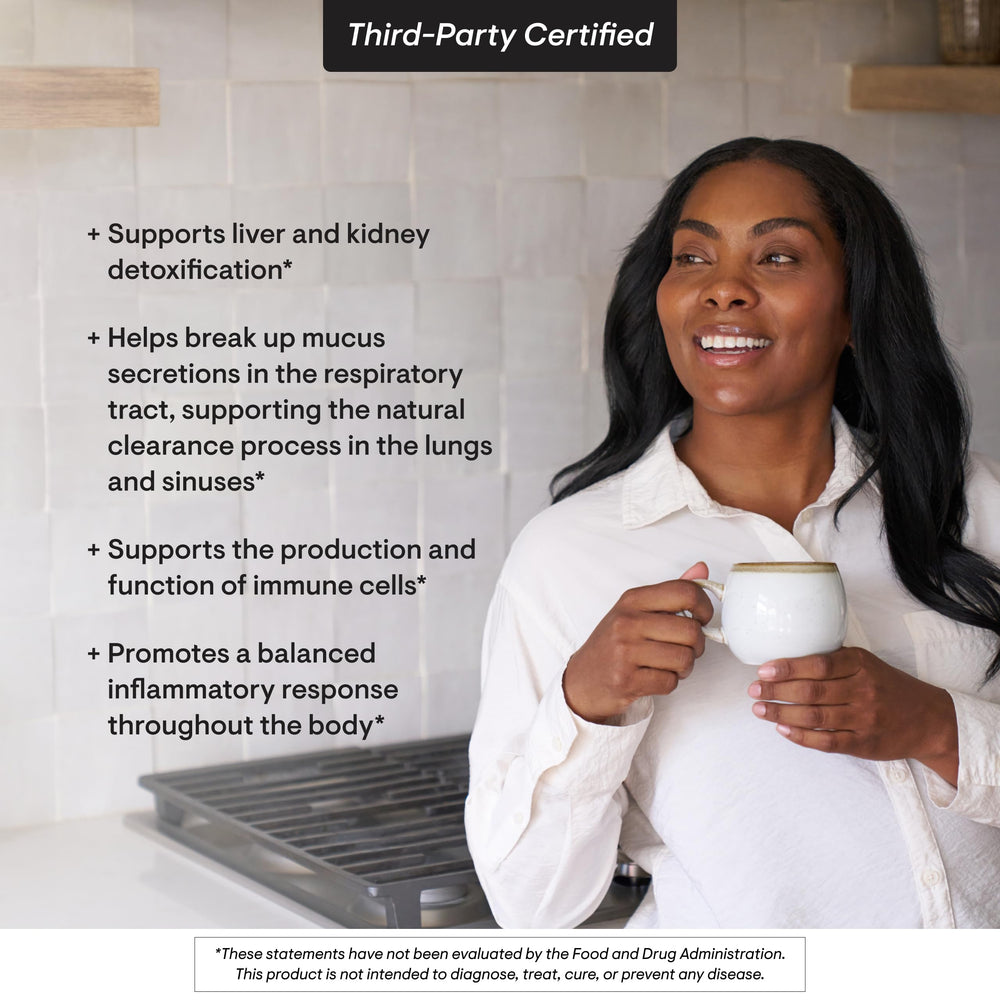 THORNE NAC capsules on white background suggests simple daily wellness routine.