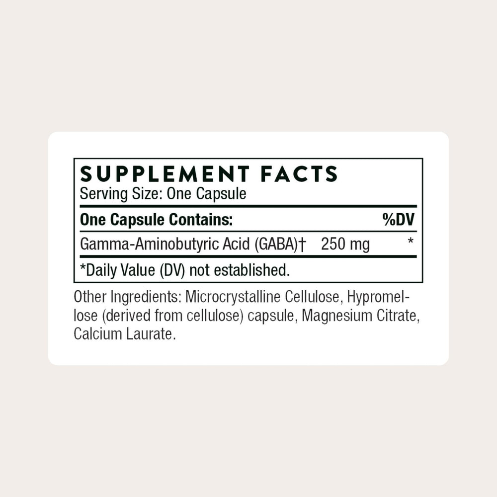 THORNE PharmaGABA-250 bottle back label showing product details.