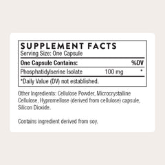 THORNE phosphatidylserine bottle-label close-up highlighting ingredients.