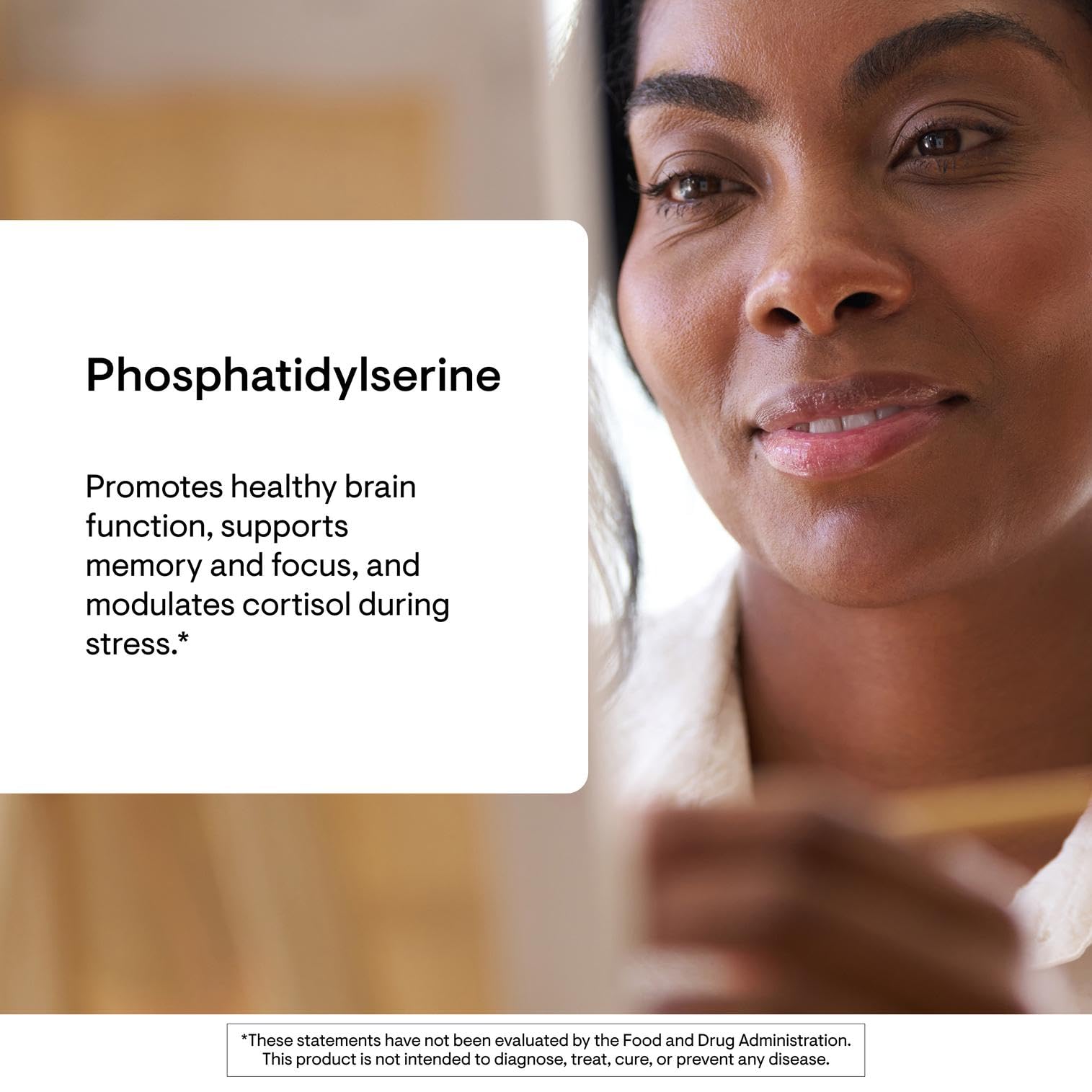 THORNE phosphatidylserine capsules close-up on table for daily cognitive support.