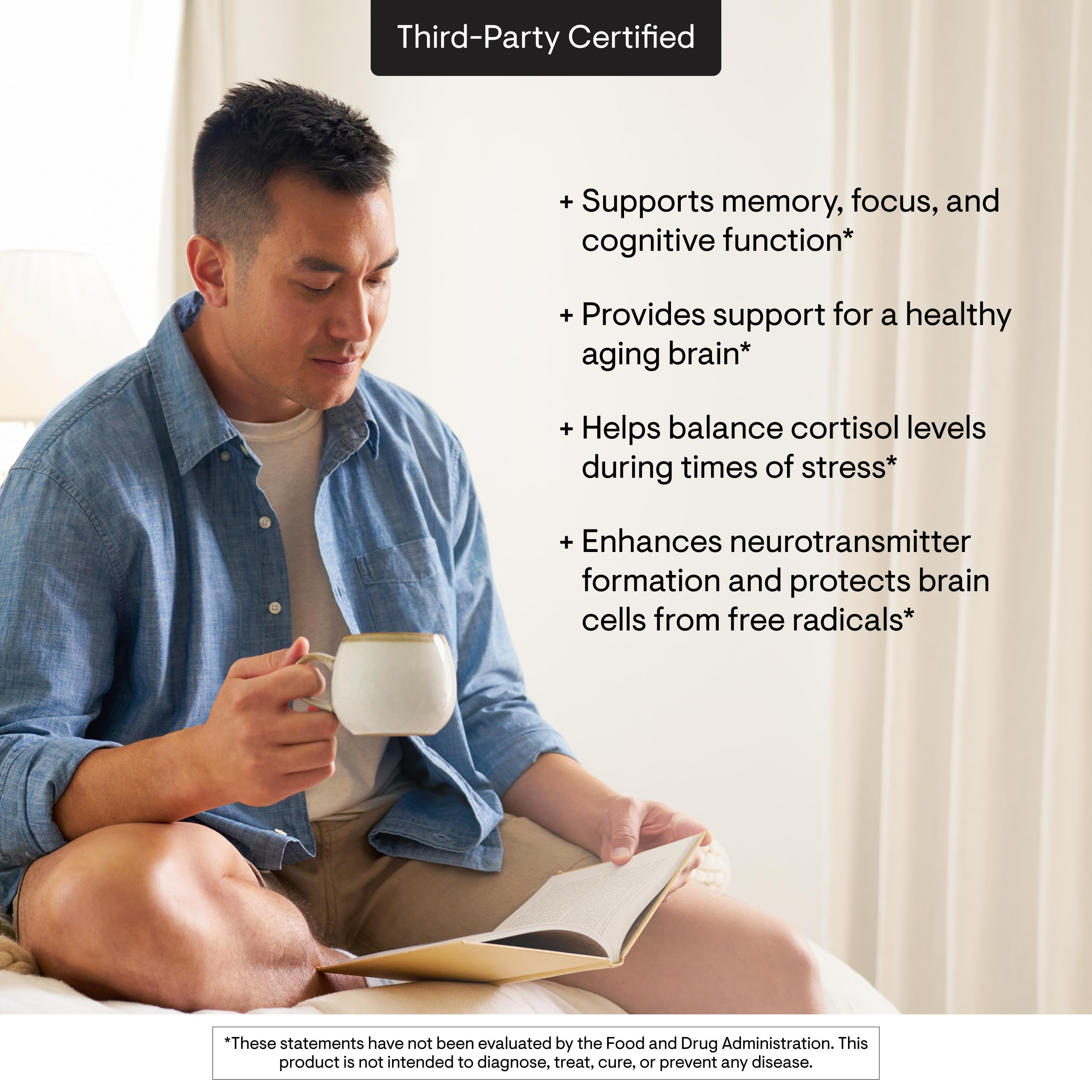 THORNE phosphatidylserine capsules in hand during study session.