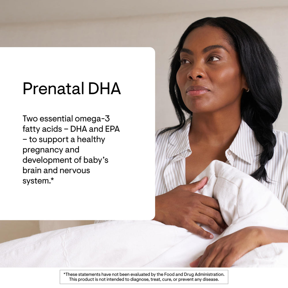 DHA EPA ingredients on THORNE Prenatal DHA label showing transparent formula
