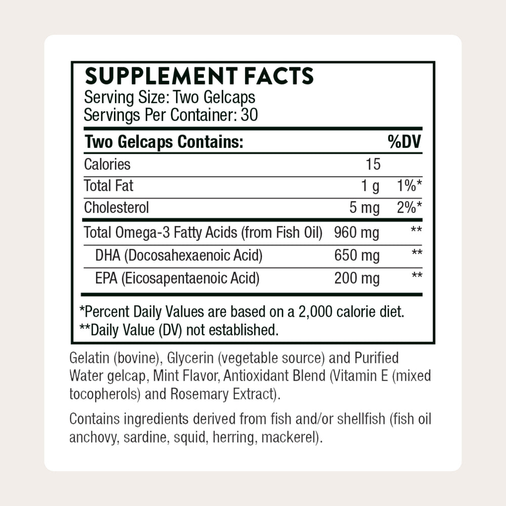 THORNE Prenatal DHA softgel capsules close-up for gentle digestion