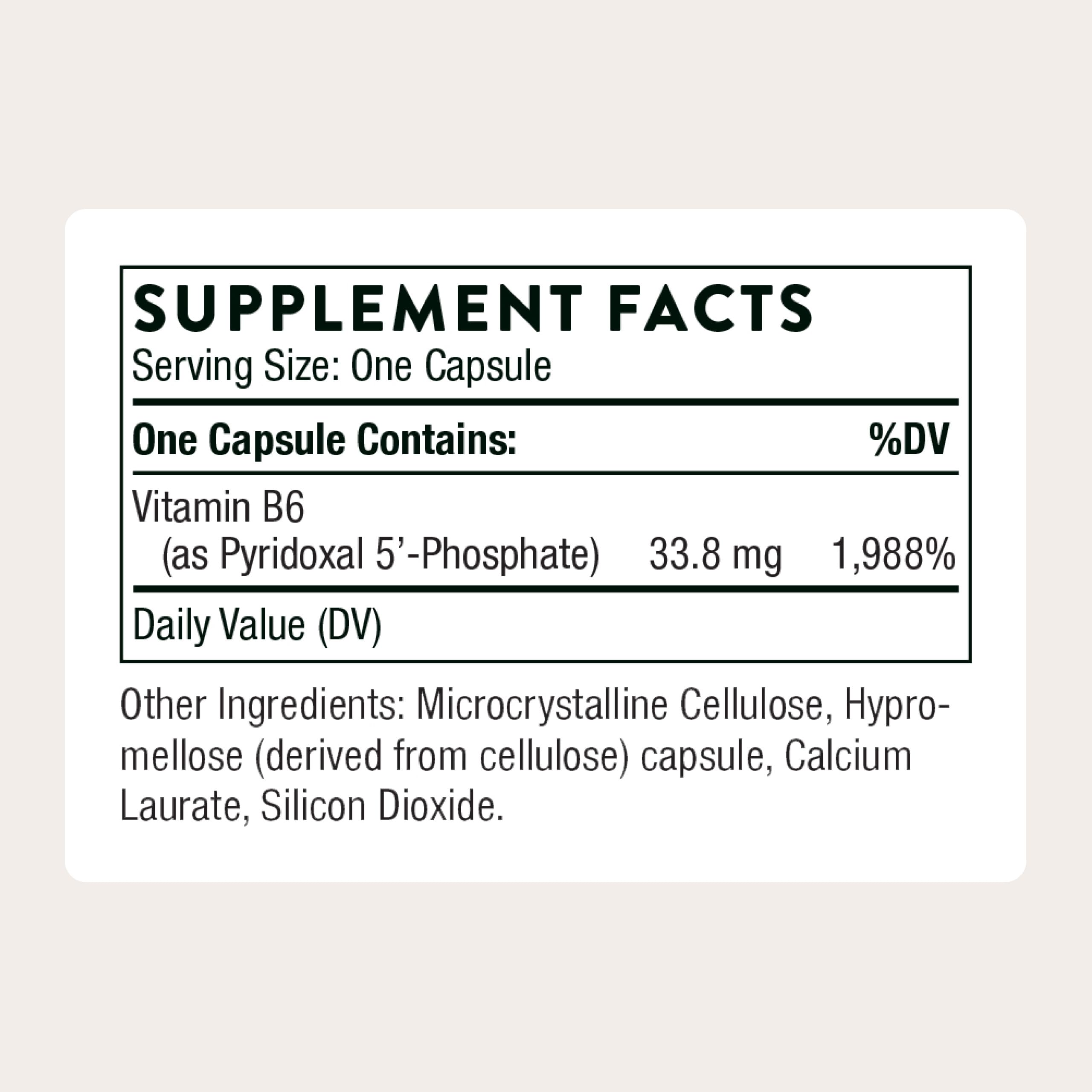 THORNE Pyridoxal 5'-Phosphate capsules close-up for easy daily dosing.