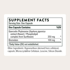 THORNE Quercetin Complex bottle back shows dosing and usage information for informed use