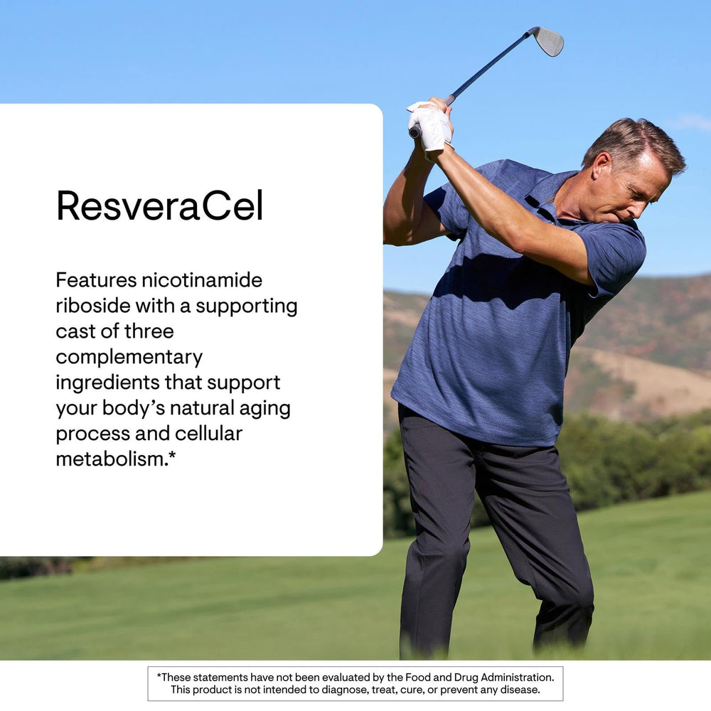 THORNE ResveraCel packaging front showing premium formulation details.
