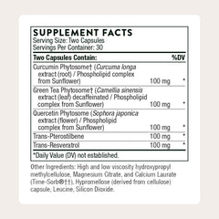 THORNE Resveratrol Complex bottle back displays ingredients and third-party certification