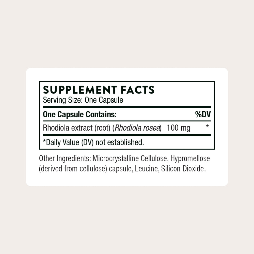 THORNE Rhodiola capsules closeup highlighting capsule texture and quality