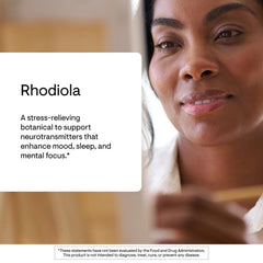 THORNE Rhodiola label certification closeup indicating third-party testing