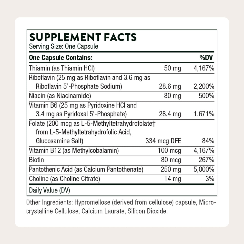 THORNE Stress B-Complex capsules ready for daily energy and focus routines.