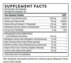 THORNE Stress Balance bottle label highlights gluten-free and dairy-free formula