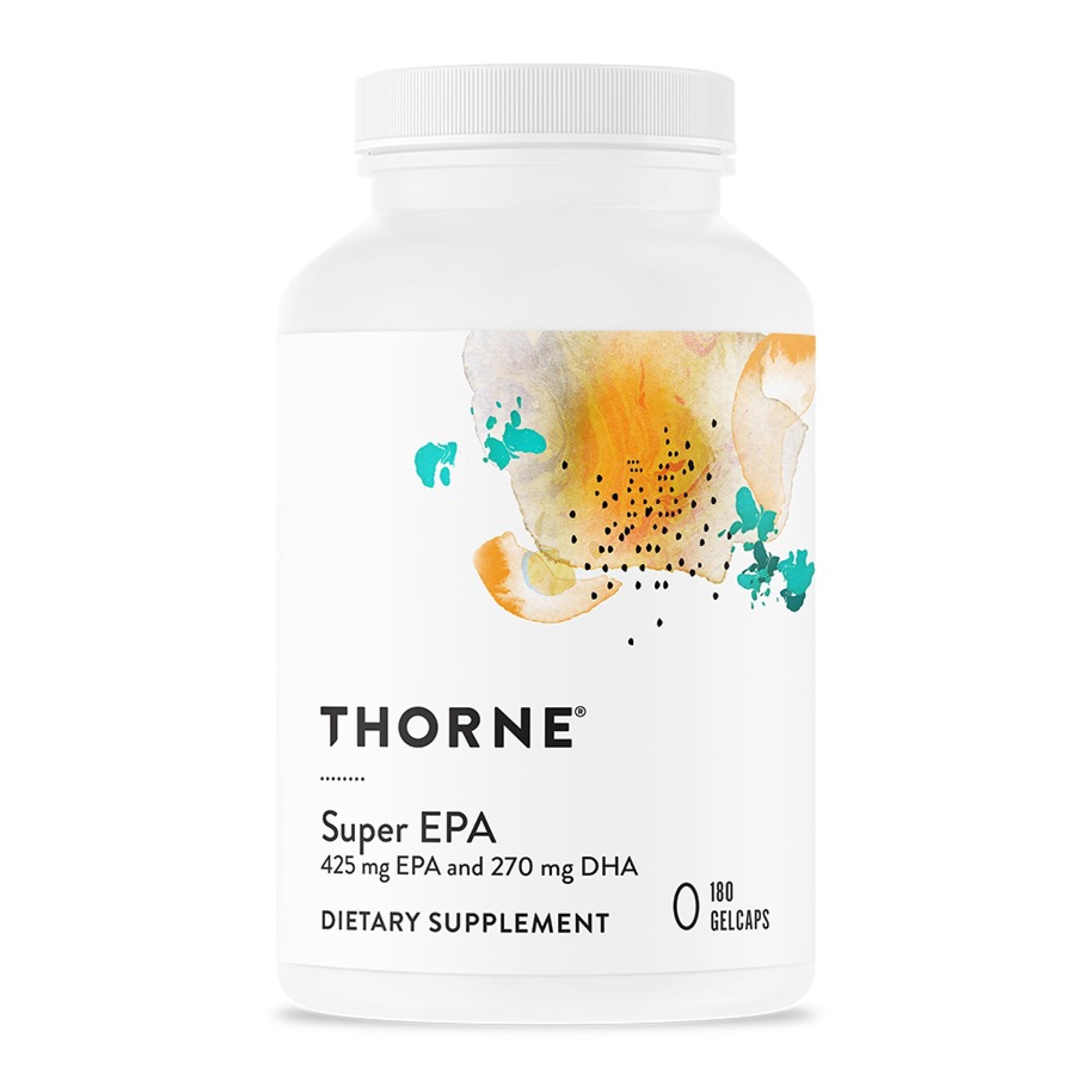 Thorne Super EPA bottle front shows omega-3 formula for brain and cardiovascular support.