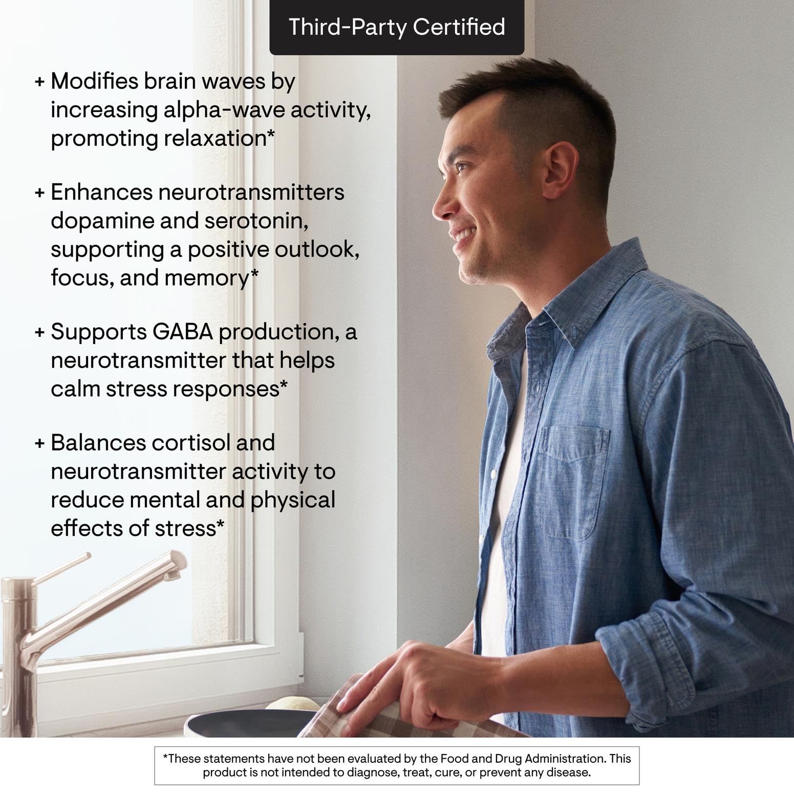 THORNE Theanine graphic illustrating alpha-wave support for focus