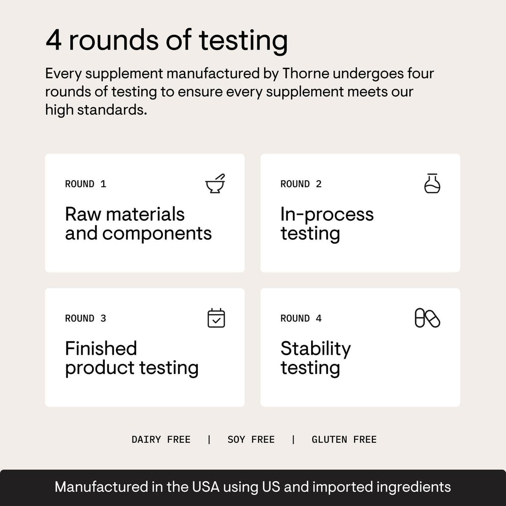 THORNE Theanine capsules with labeling from third-party testing
