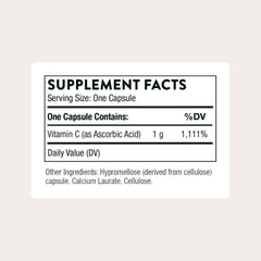 Close-up of Thorne Vitamin C label showing 1000 mg per capsule.