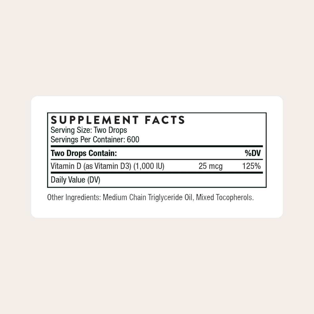 THORNE Vitamin D Liquid dropper dispensing precise servings
