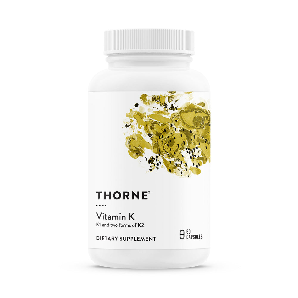 Thorne Vitamin K bottle front showcases K1 and K2 for bone support.