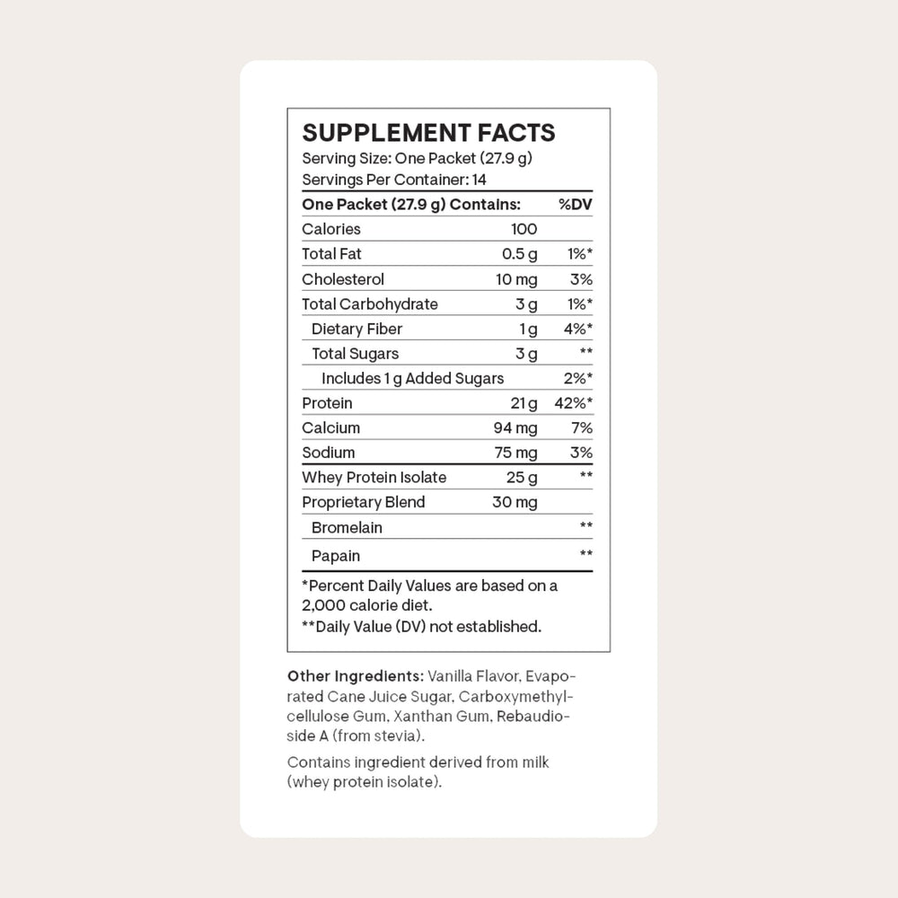 Thorne Whey Protein Isolate vanilla scoop illustrates easy-to-mix serving.