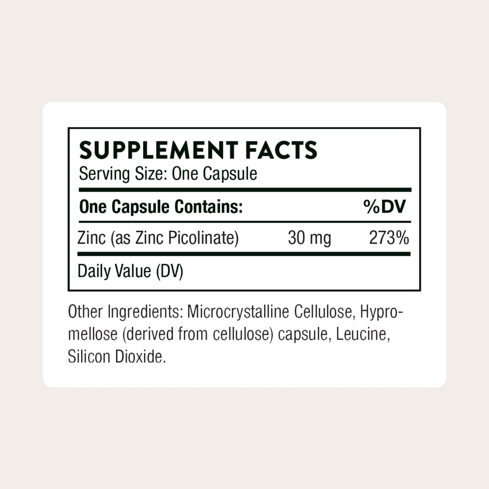 THORNE Zinc Picolinate capsules arranged in bottle suggest daily wellness