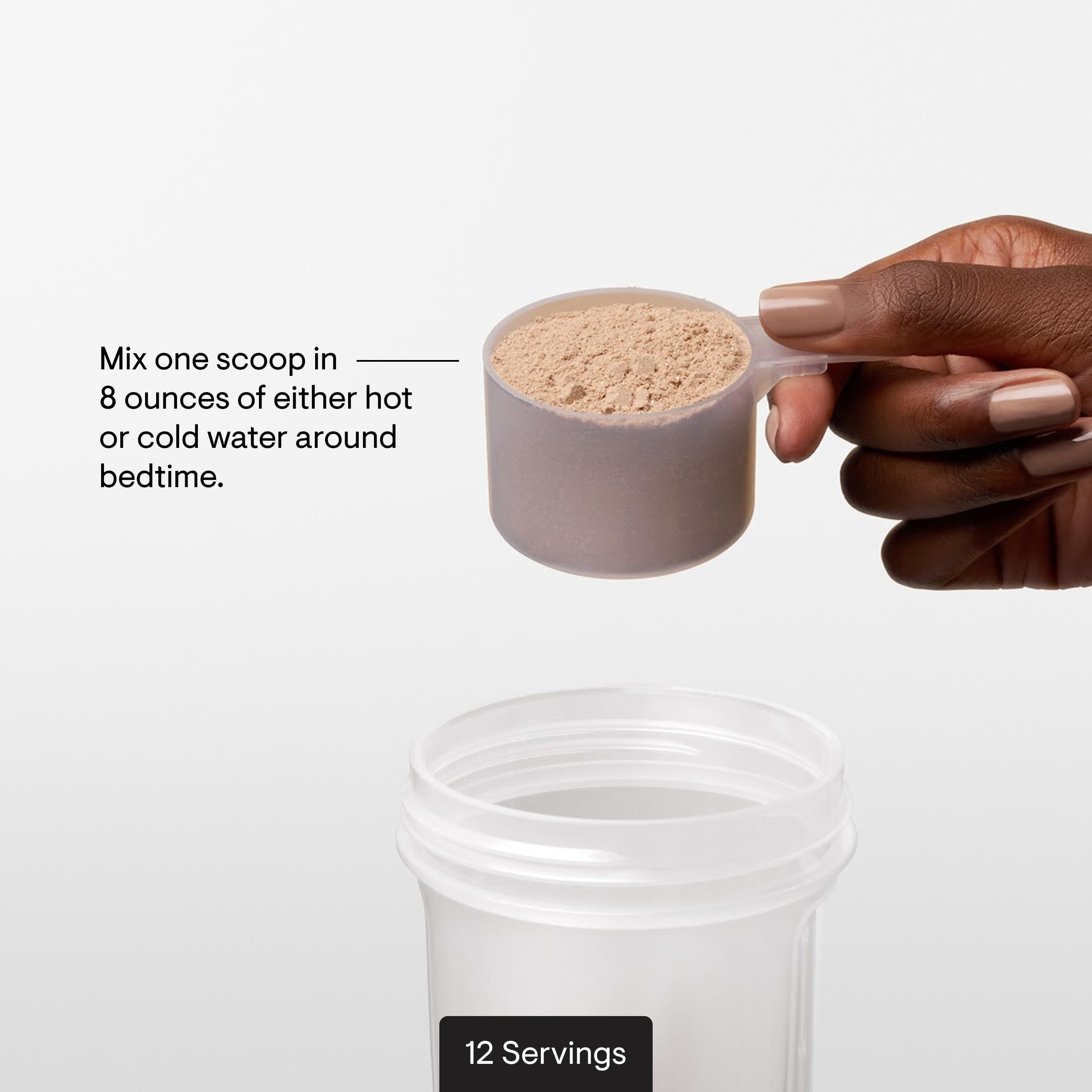 THORNE RecoveryPro scoop beside tub ready to measure a serving