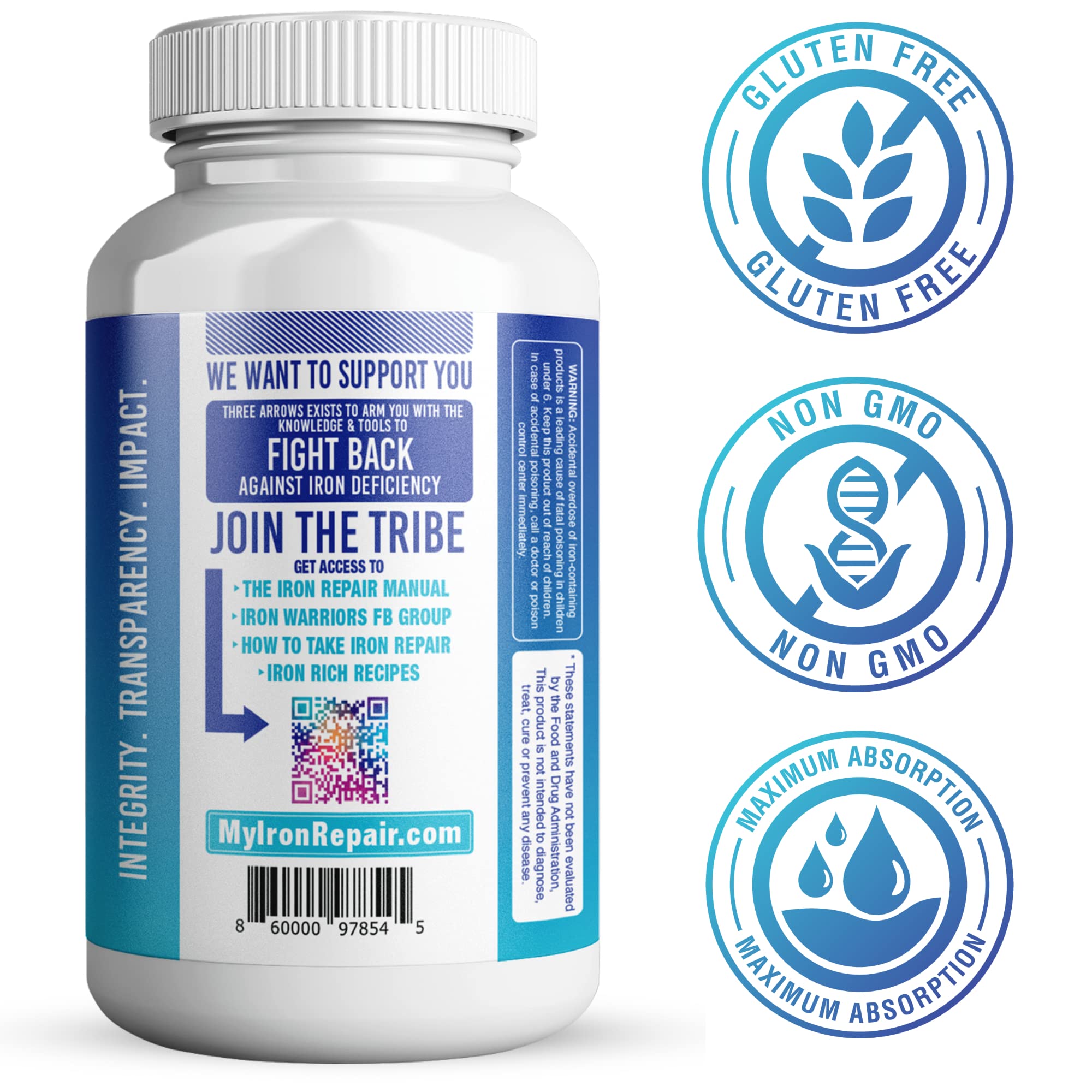 Three Arrows Iron Repair bottle on counter for simple daily routine.