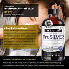 Thrival Labs ProSILVER amber bottle closeup with 16oz glass