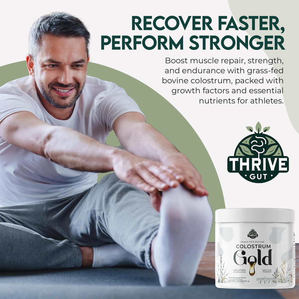 ThriveGut Colostrum Gold pasture cows image conveys natural source and pasture-raised quality