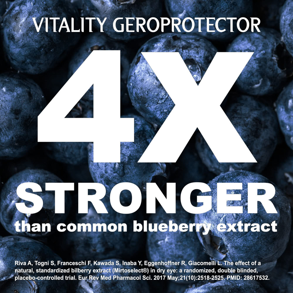 Thrivous Vitality Geroprotector label closeup showing transparent formula details.