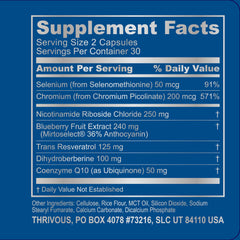 Thrivous Vitality Geroprotector packaging scene emphasizing quality and testing.