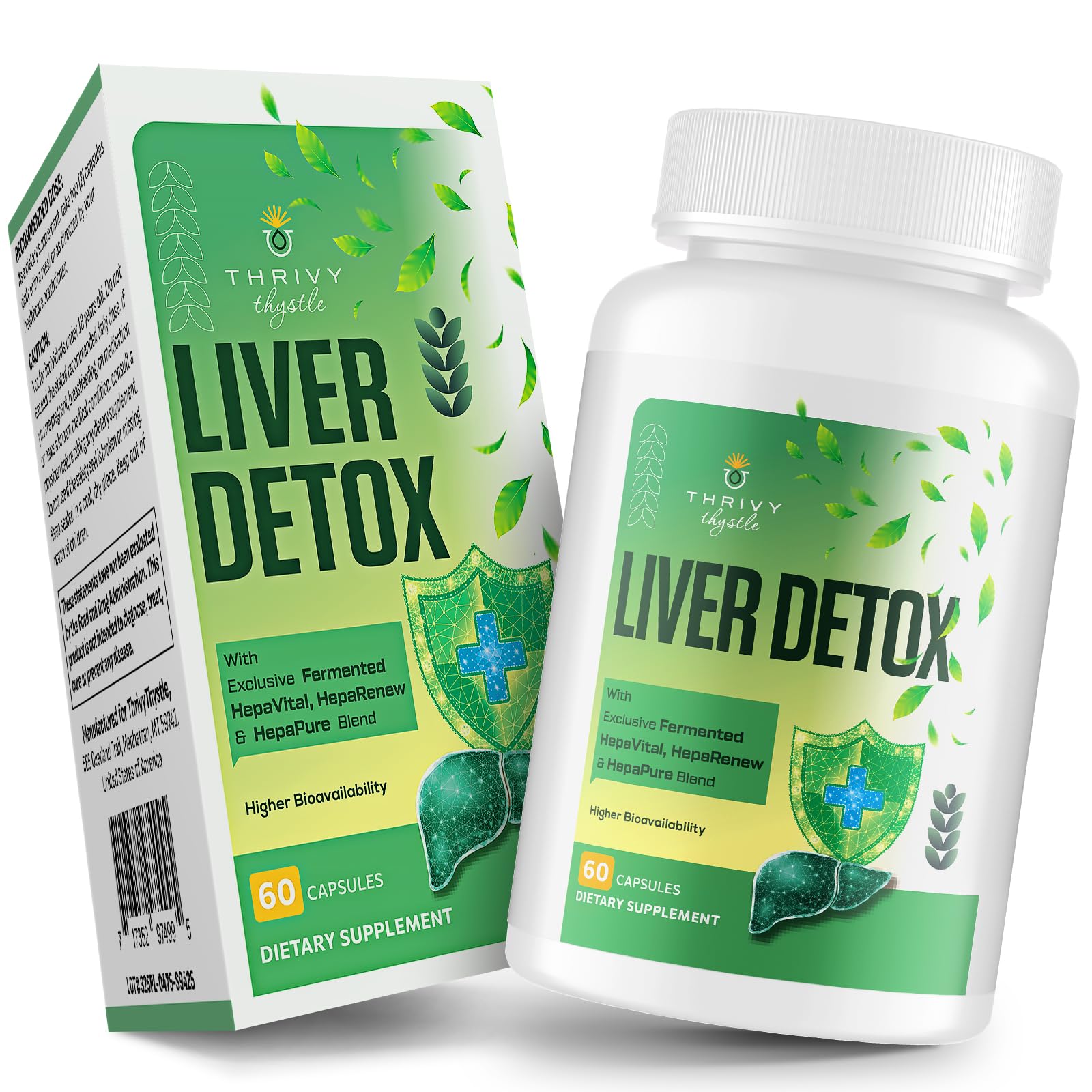 ThrivyThystle Liver Detox bottle front showing daily liver support in clean packaging.