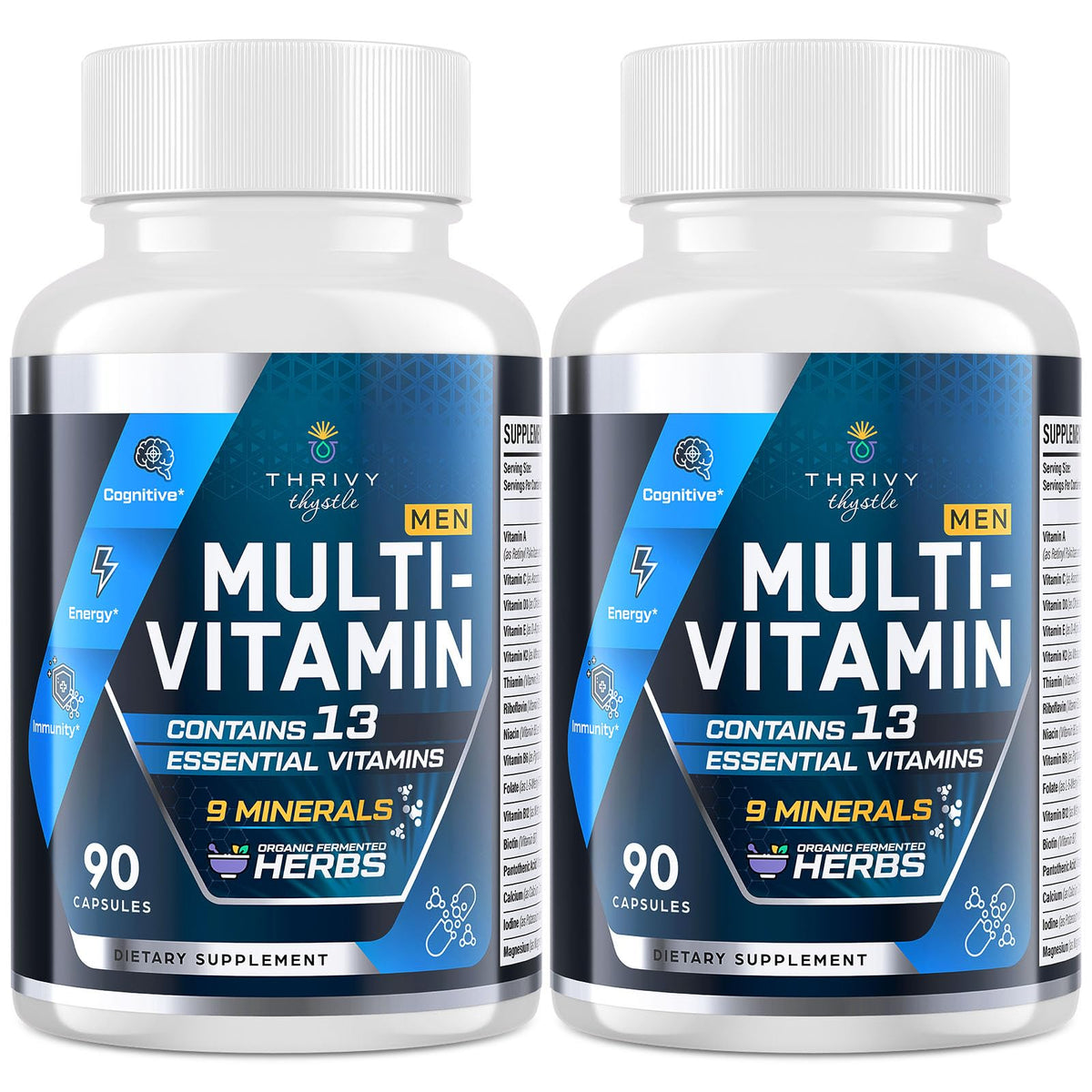 ThrivyThystle multivitamin bottle for daily energy and immunity support.
