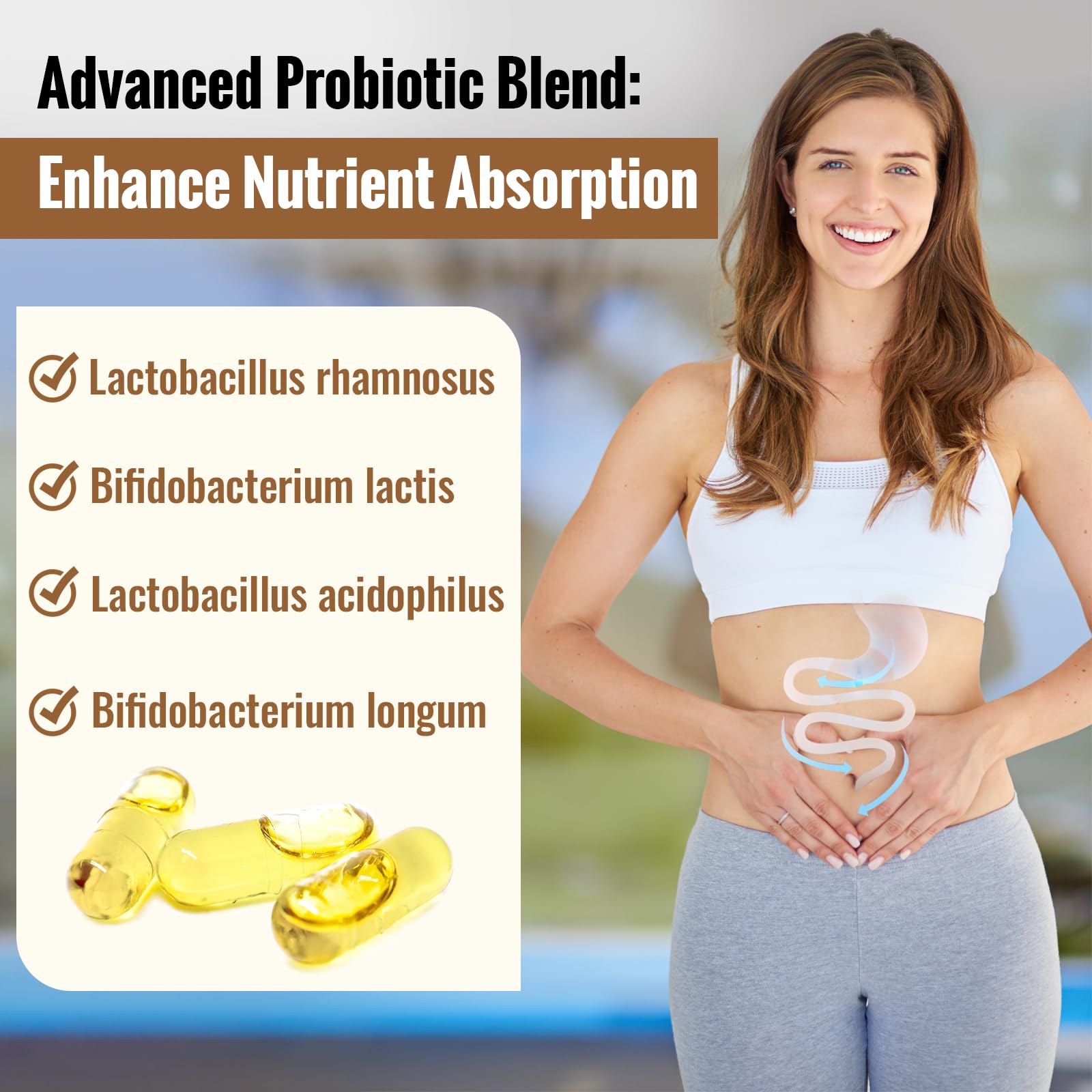 ThrivyThystle probiotic blend graphic suggests gut balance support.