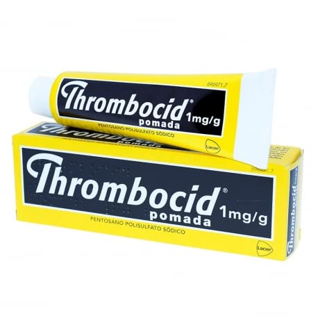 Thrombocid 60g ointment jar – local relief for superficial venous symptoms and bruises.