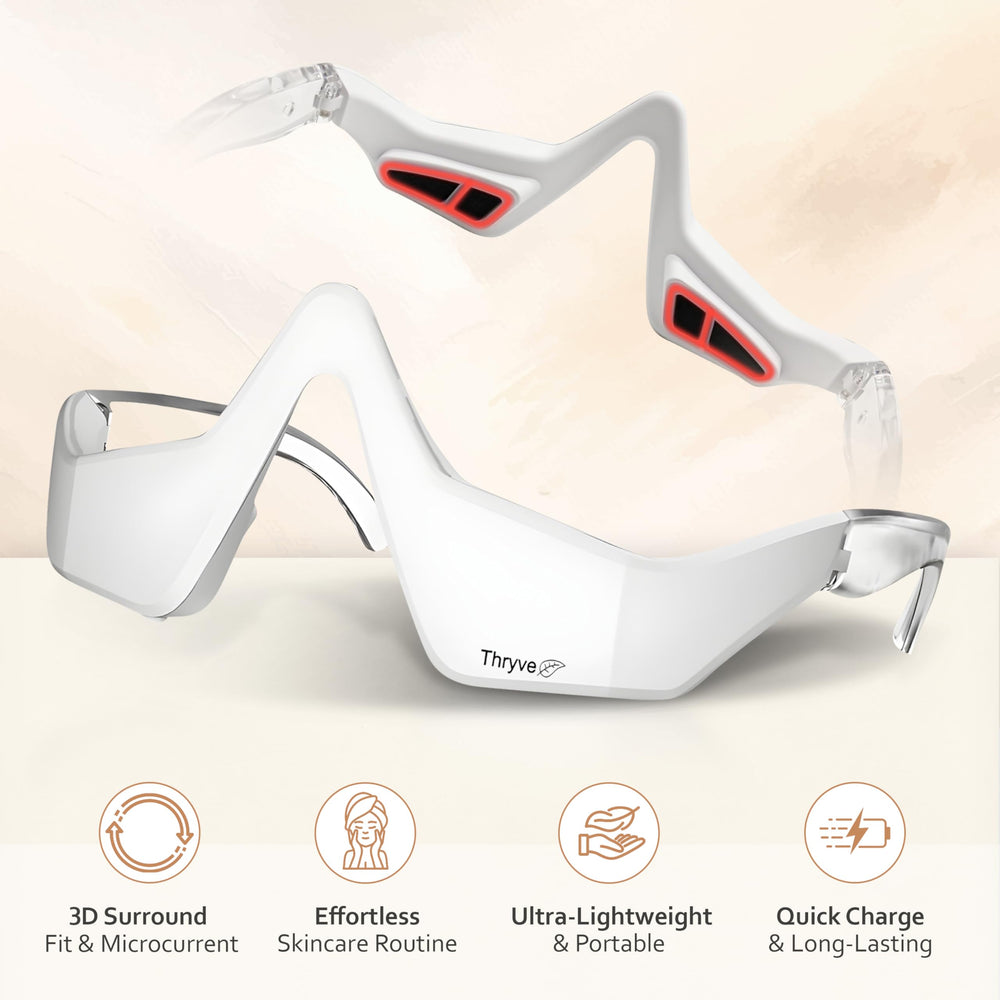 Thryve Under Eye Red Light Therapy device on face for targeted treatment