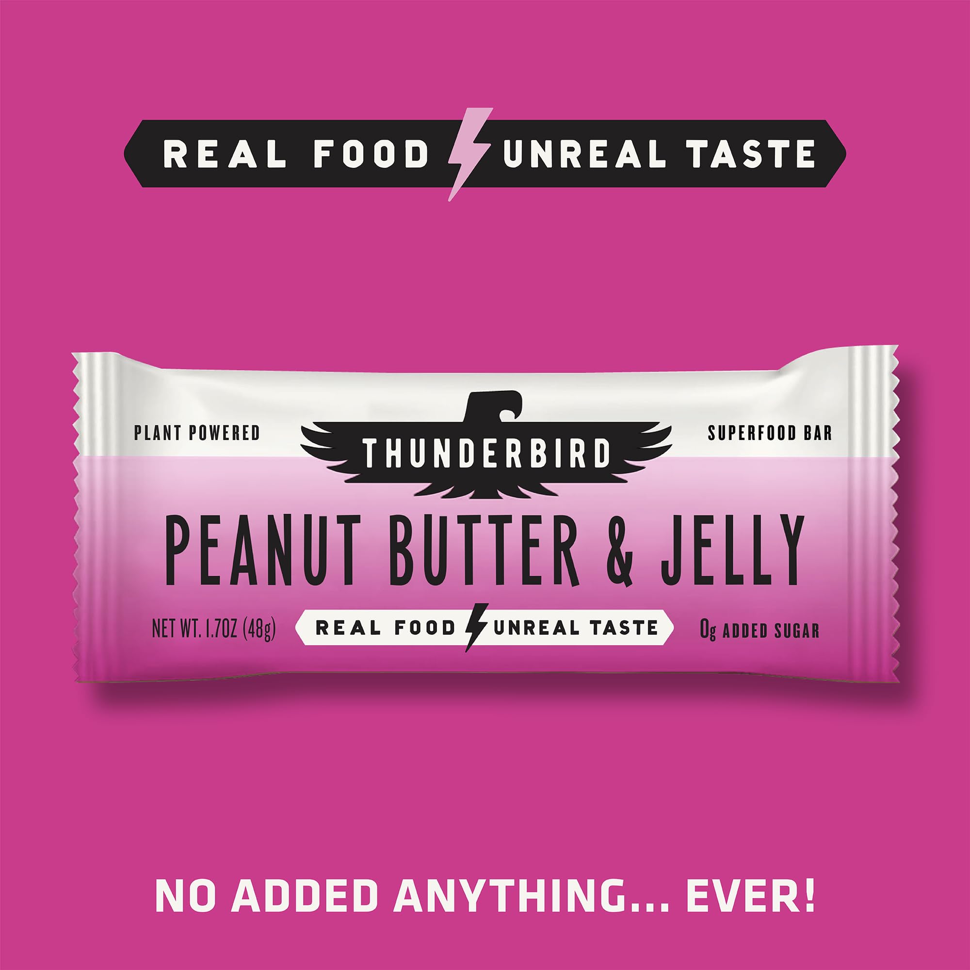 Thunderbird Bars product portrait emphasizes bite-sized protein and fiber.