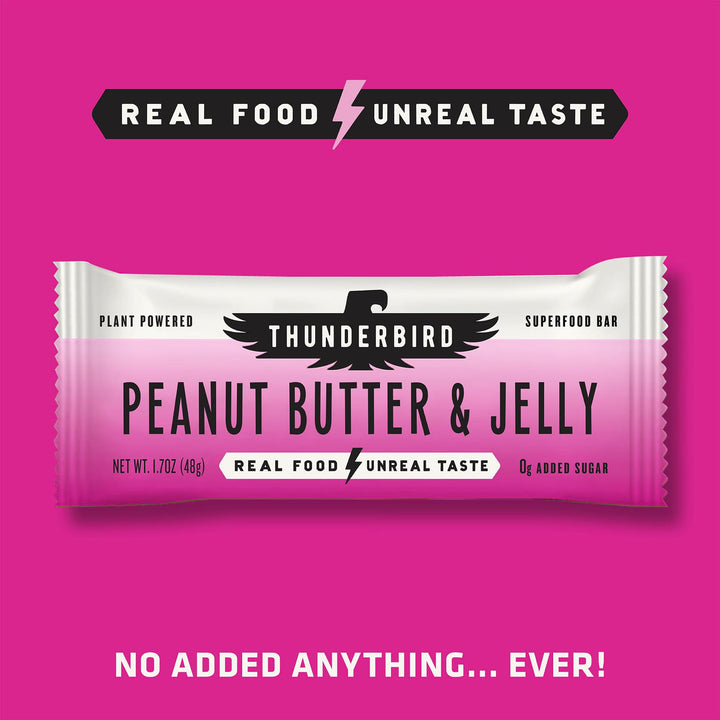 Thunderbird Bars product portrait emphasizes bite-sized protein and fiber.