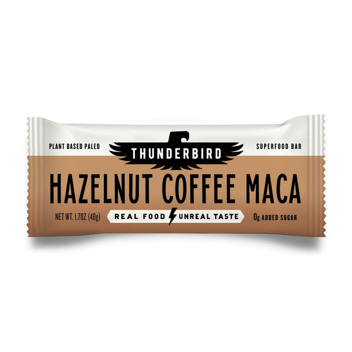 Thunderbird Hazelnut Coffee Maca bar ready for on-the-go energy.