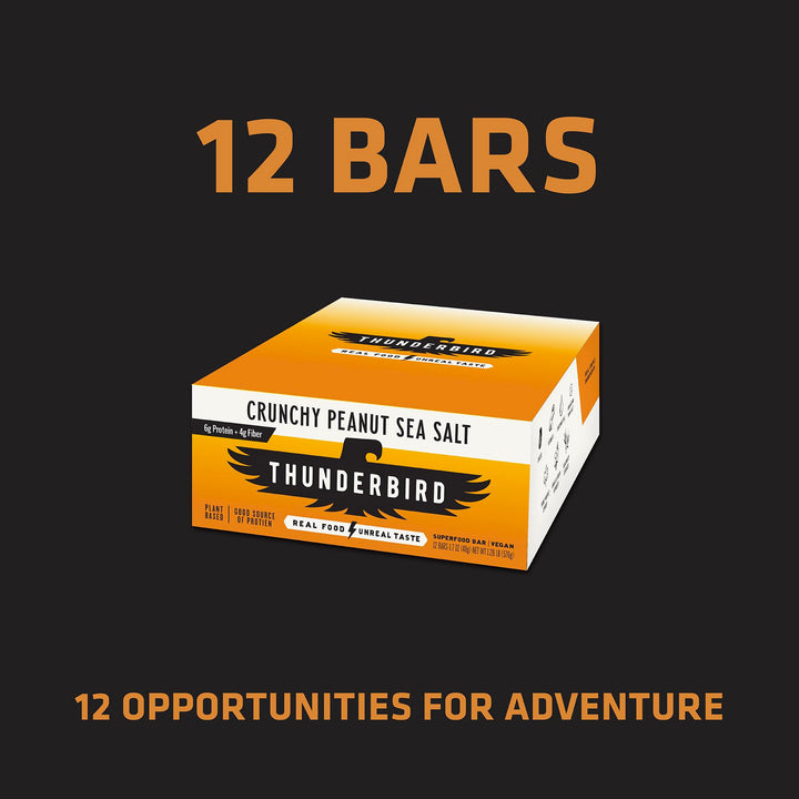 Thunderbird Bars vegan non-GMO seal displayed beside plant-based nutrition.