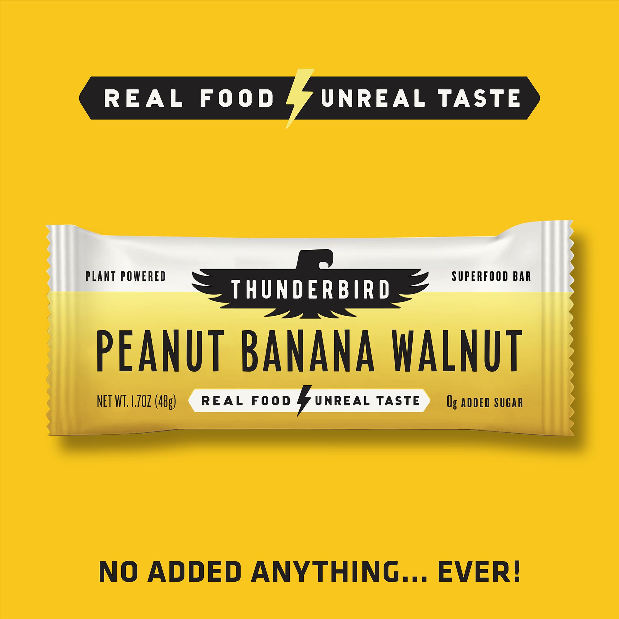 Thunderbird Bars vegan-non-gmo seal on wrapper for plant-based choice.