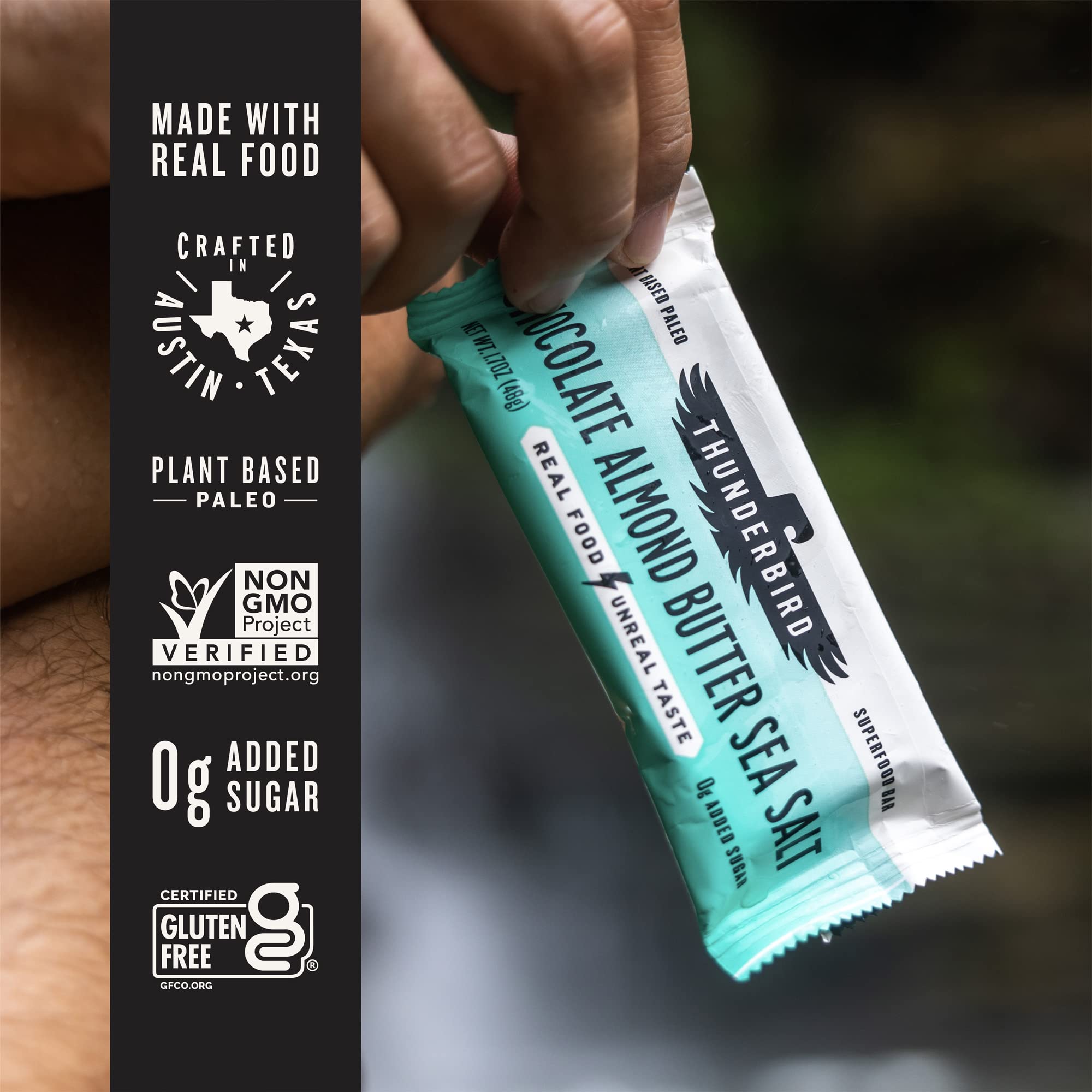 Thunderbird Real Food Bars ingredient close-up highlights real ingredients you can trust.